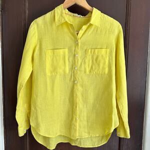 BODEN | Sienna Yellow Linen Button Front Blouse | Size 10 P